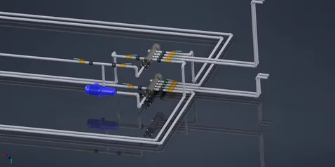 Projeto construtivo da rede de diesel de empurrador fluvial em modelagem 3D